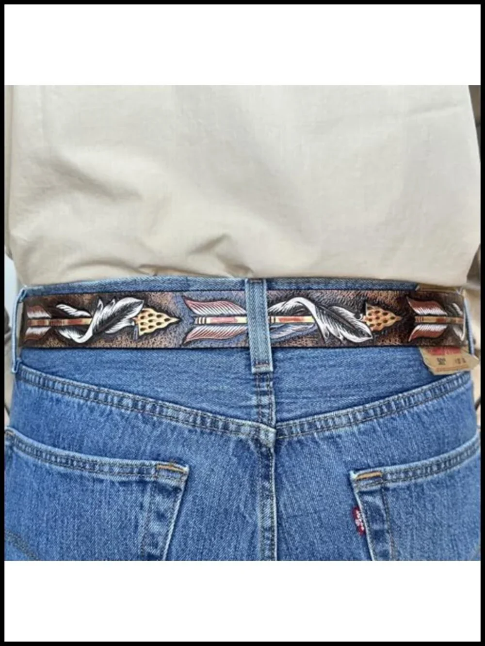Men's Full Grain Leather Western Belt Floral Hand Tooled 1.5